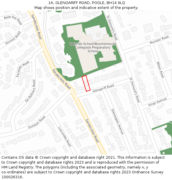1A, GLENGARIFF ROAD, POOLE, BH14 9LQ: Location map and indicative extent of plot