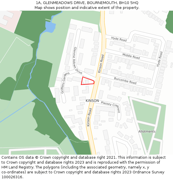 1A, GLENMEADOWS DRIVE, BOURNEMOUTH, BH10 5HQ: Location map and indicative extent of plot