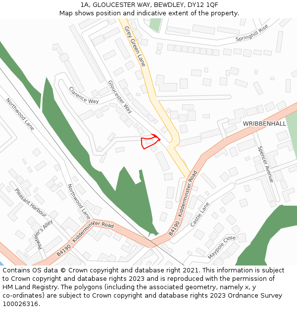 1A, GLOUCESTER WAY, BEWDLEY, DY12 1QF: Location map and indicative extent of plot