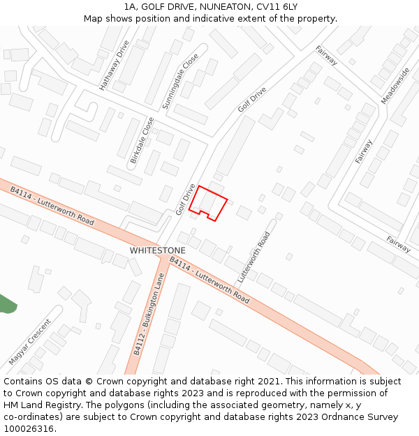 1A, GOLF DRIVE, NUNEATON, CV11 6LY: Location map and indicative extent of plot