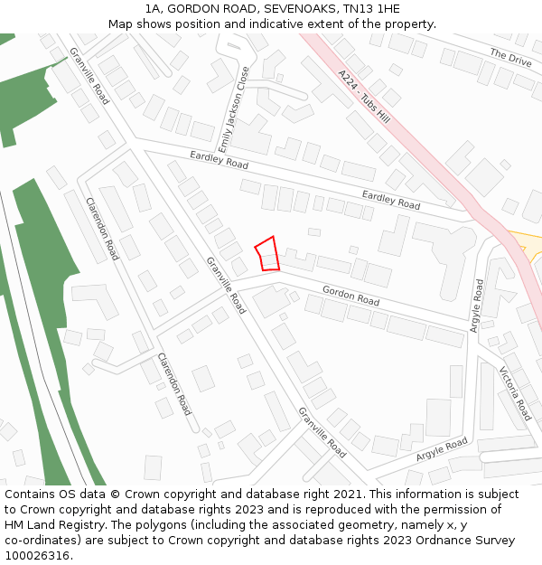 1A, GORDON ROAD, SEVENOAKS, TN13 1HE: Location map and indicative extent of plot