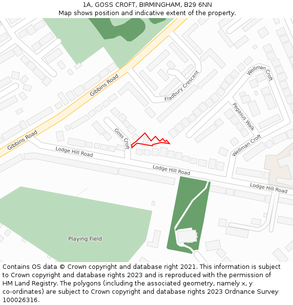 1A, GOSS CROFT, BIRMINGHAM, B29 6NN: Location map and indicative extent of plot