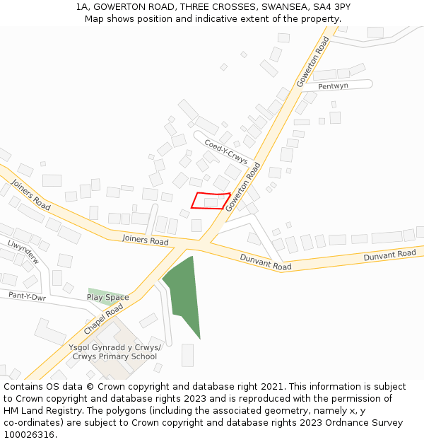 1A, GOWERTON ROAD, THREE CROSSES, SWANSEA, SA4 3PY: Location map and indicative extent of plot