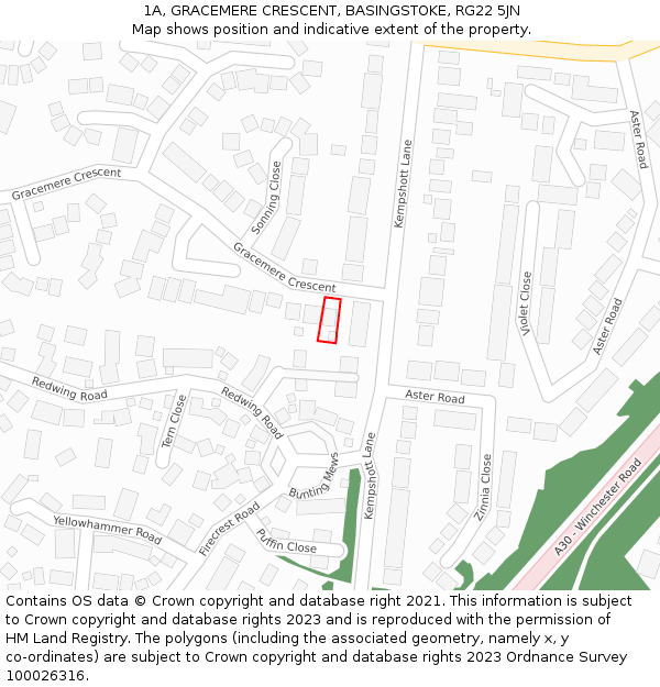 1A, GRACEMERE CRESCENT, BASINGSTOKE, RG22 5JN: Location map and indicative extent of plot