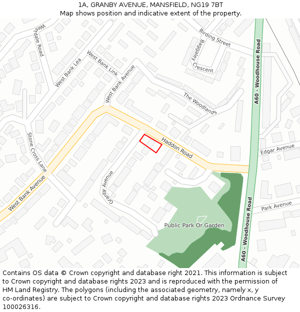 1A, GRANBY AVENUE, MANSFIELD, NG19 7BT: Location map and indicative extent of plot