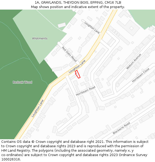 1A, GRAYLANDS, THEYDON BOIS, EPPING, CM16 7LB: Location map and indicative extent of plot