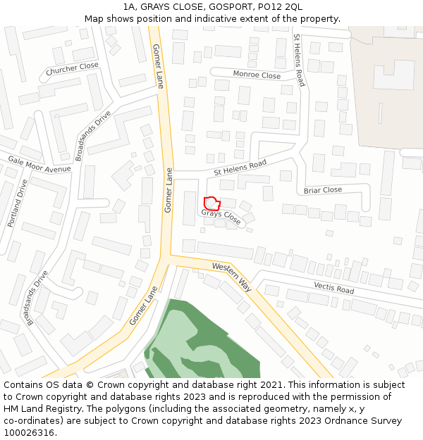 1A, GRAYS CLOSE, GOSPORT, PO12 2QL: Location map and indicative extent of plot