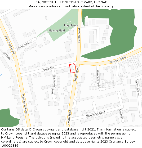 1A, GREENHILL, LEIGHTON BUZZARD, LU7 3AE: Location map and indicative extent of plot