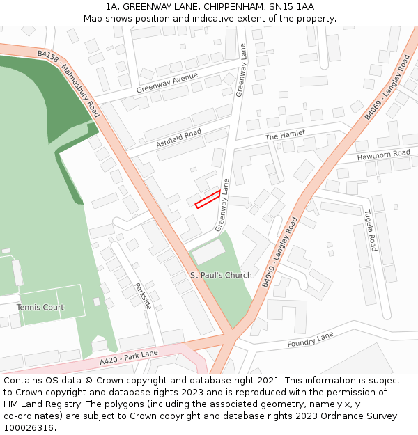 1A, GREENWAY LANE, CHIPPENHAM, SN15 1AA: Location map and indicative extent of plot