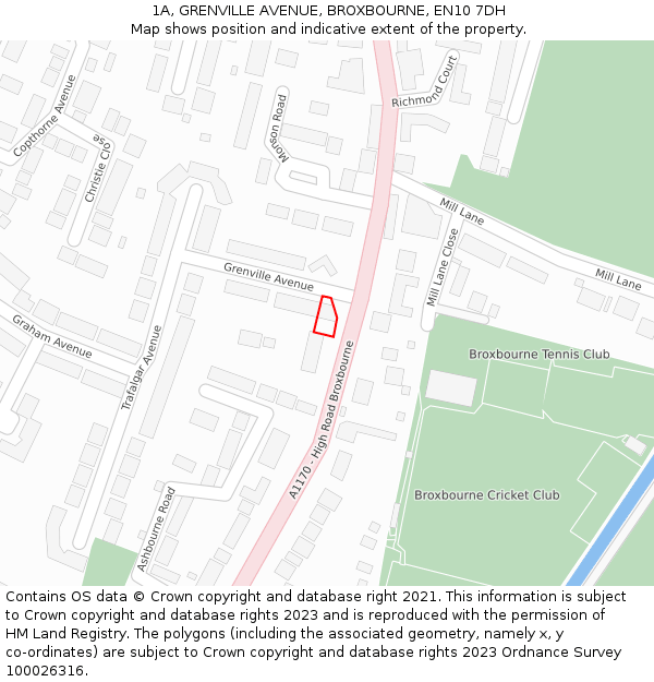 1A, GRENVILLE AVENUE, BROXBOURNE, EN10 7DH: Location map and indicative extent of plot