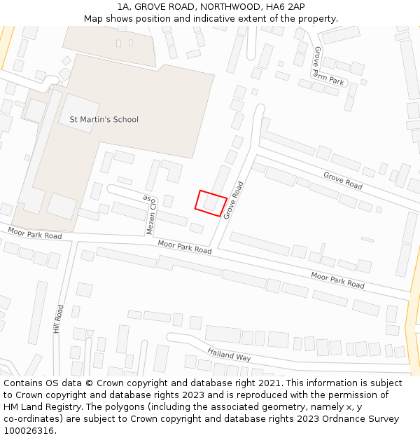 1A, GROVE ROAD, NORTHWOOD, HA6 2AP: Location map and indicative extent of plot