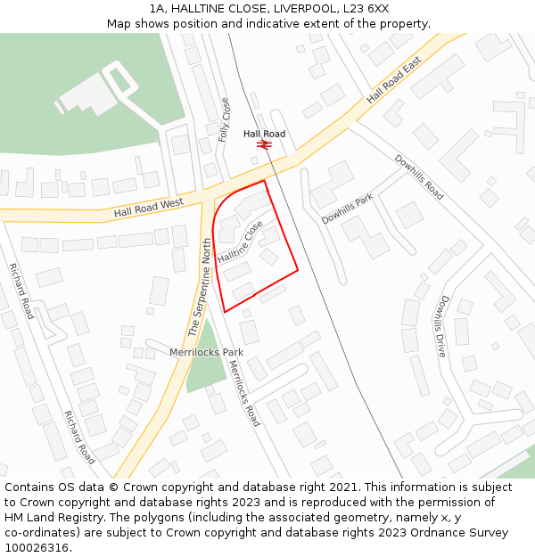 1A, HALLTINE CLOSE, LIVERPOOL, L23 6XX: Location map and indicative extent of plot