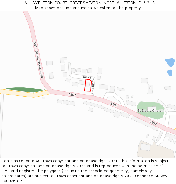 1A, HAMBLETON COURT, GREAT SMEATON, NORTHALLERTON, DL6 2HR: Location map and indicative extent of plot