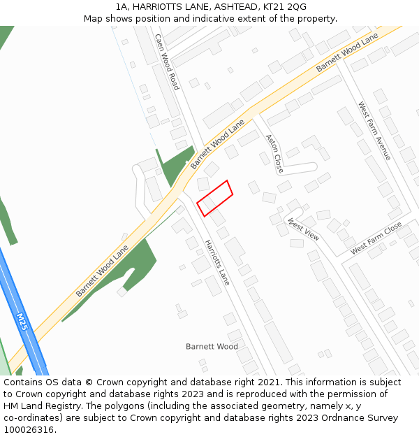 1A, HARRIOTTS LANE, ASHTEAD, KT21 2QG: Location map and indicative extent of plot