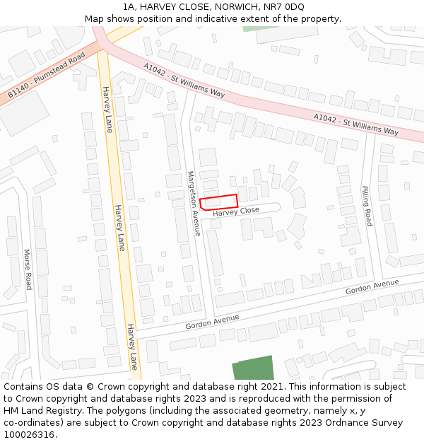 1A, HARVEY CLOSE, NORWICH, NR7 0DQ: Location map and indicative extent of plot