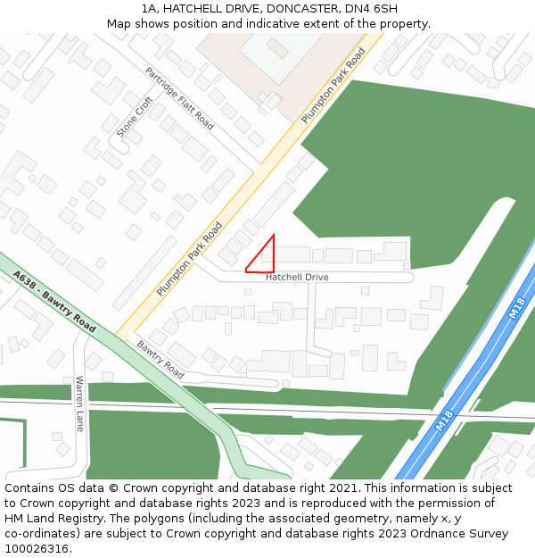 1A, HATCHELL DRIVE, DONCASTER, DN4 6SH: Location map and indicative extent of plot