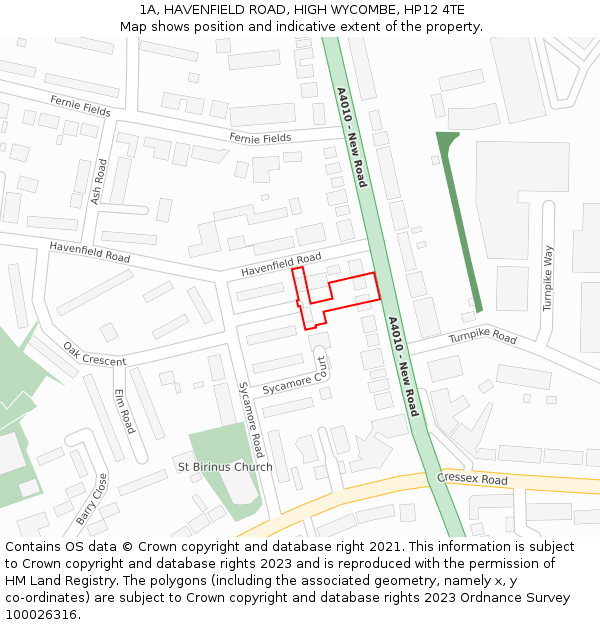 1A, HAVENFIELD ROAD, HIGH WYCOMBE, HP12 4TE: Location map and indicative extent of plot