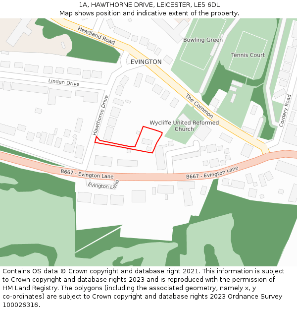 1A, HAWTHORNE DRIVE, LEICESTER, LE5 6DL: Location map and indicative extent of plot