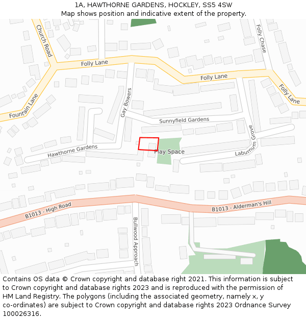 1A, HAWTHORNE GARDENS, HOCKLEY, SS5 4SW: Location map and indicative extent of plot