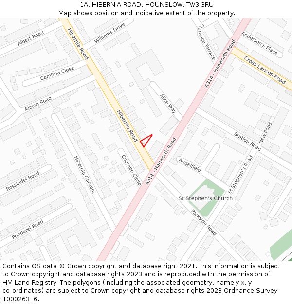 1A, HIBERNIA ROAD, HOUNSLOW, TW3 3RU: Location map and indicative extent of plot