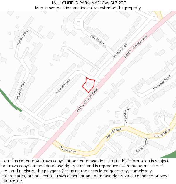 1A, HIGHFIELD PARK, MARLOW, SL7 2DE: Location map and indicative extent of plot