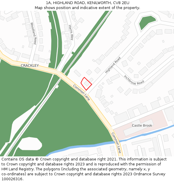 1A, HIGHLAND ROAD, KENILWORTH, CV8 2EU: Location map and indicative extent of plot