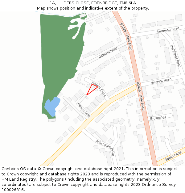 1A, HILDERS CLOSE, EDENBRIDGE, TN8 6LA: Location map and indicative extent of plot