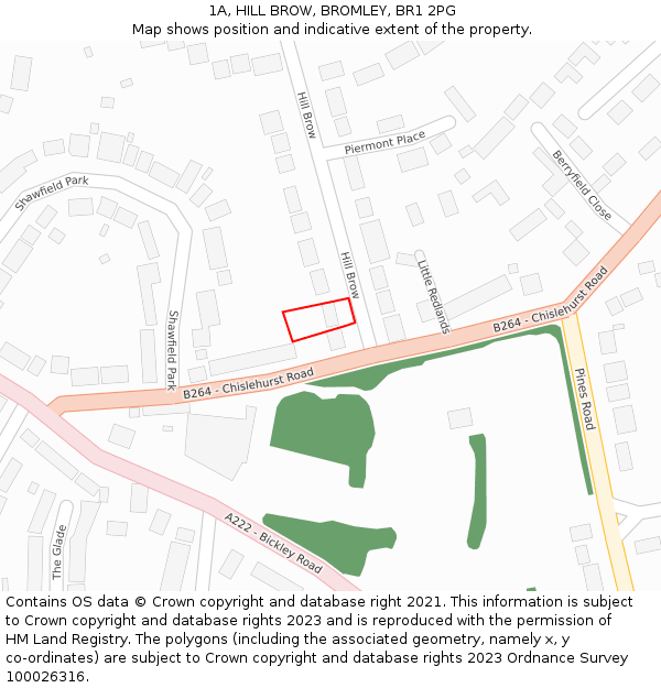 1A, HILL BROW, BROMLEY, BR1 2PG: Location map and indicative extent of plot