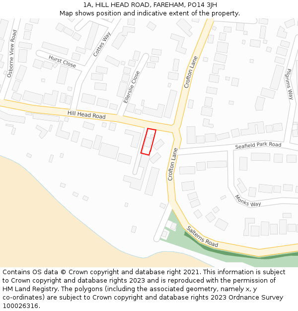 1A, HILL HEAD ROAD, FAREHAM, PO14 3JH: Location map and indicative extent of plot