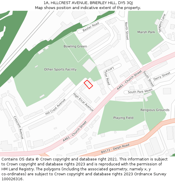 1A, HILLCREST AVENUE, BRIERLEY HILL, DY5 3QJ: Location map and indicative extent of plot