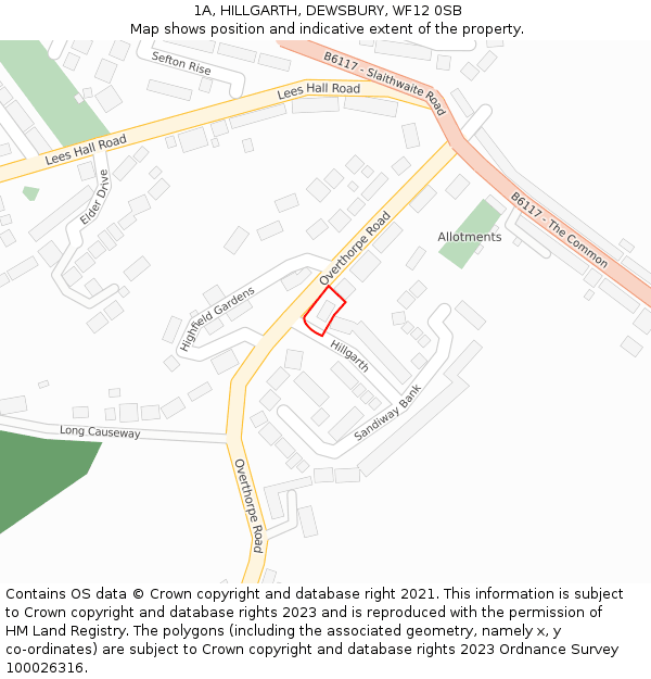 1A, HILLGARTH, DEWSBURY, WF12 0SB: Location map and indicative extent of plot