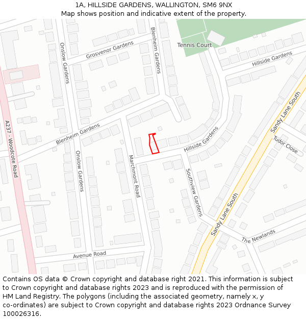 1A, HILLSIDE GARDENS, WALLINGTON, SM6 9NX: Location map and indicative extent of plot