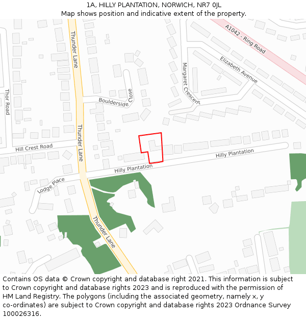 1A, HILLY PLANTATION, NORWICH, NR7 0JL: Location map and indicative extent of plot