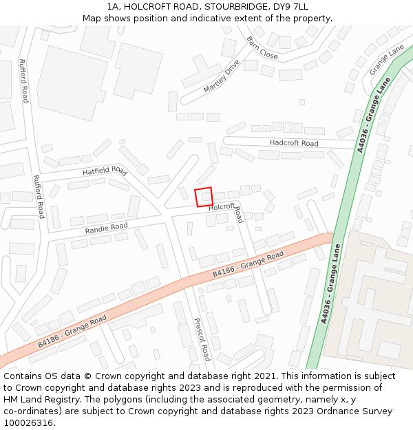 1A, HOLCROFT ROAD, STOURBRIDGE, DY9 7LL: Location map and indicative extent of plot