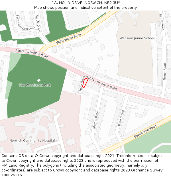 1A, HOLLY DRIVE, NORWICH, NR2 3UY: Location map and indicative extent of plot