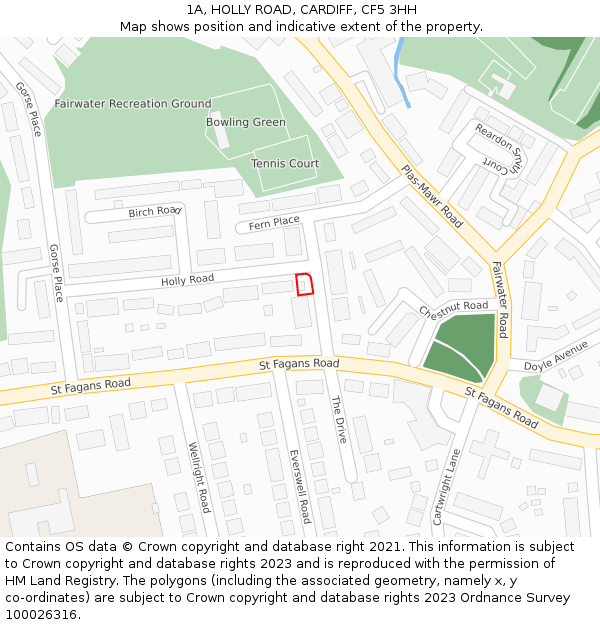 1A, HOLLY ROAD, CARDIFF, CF5 3HH: Location map and indicative extent of plot