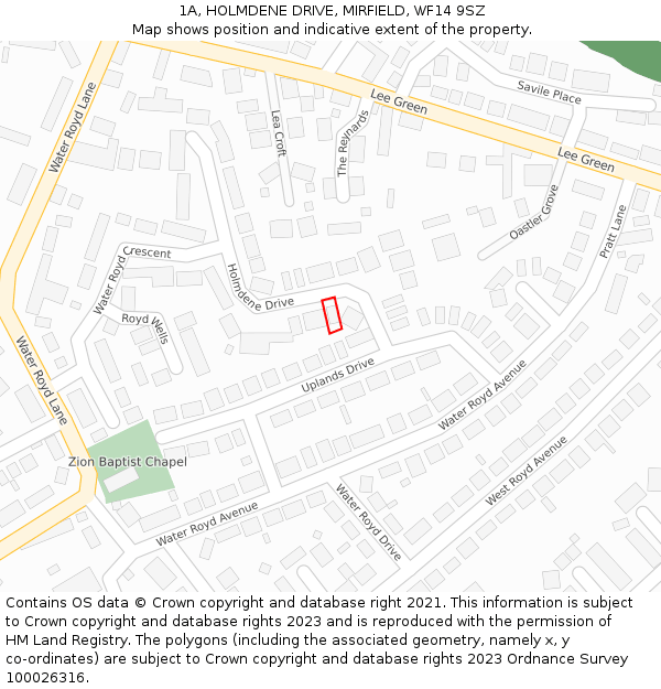 1A, HOLMDENE DRIVE, MIRFIELD, WF14 9SZ: Location map and indicative extent of plot