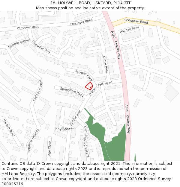 1A, HOLYWELL ROAD, LISKEARD, PL14 3TT: Location map and indicative extent of plot