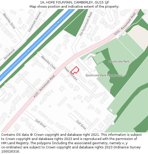 1A, HOPE FOUNTAIN, CAMBERLEY, GU15 1JF: Location map and indicative extent of plot
