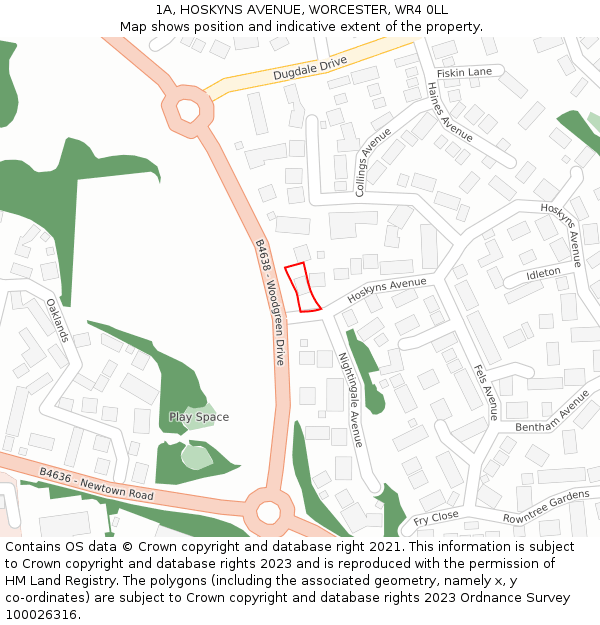 1A, HOSKYNS AVENUE, WORCESTER, WR4 0LL: Location map and indicative extent of plot