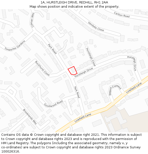 1A, HURSTLEIGH DRIVE, REDHILL, RH1 2AA: Location map and indicative extent of plot