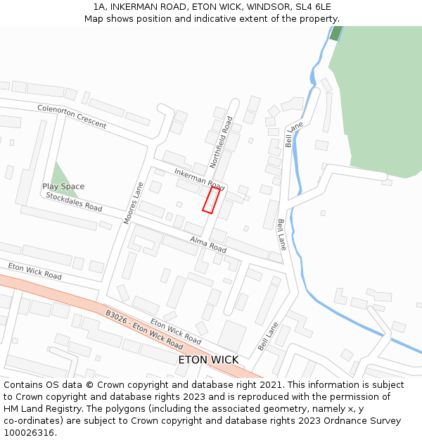 1A, INKERMAN ROAD, ETON WICK, WINDSOR, SL4 6LE: Location map and indicative extent of plot