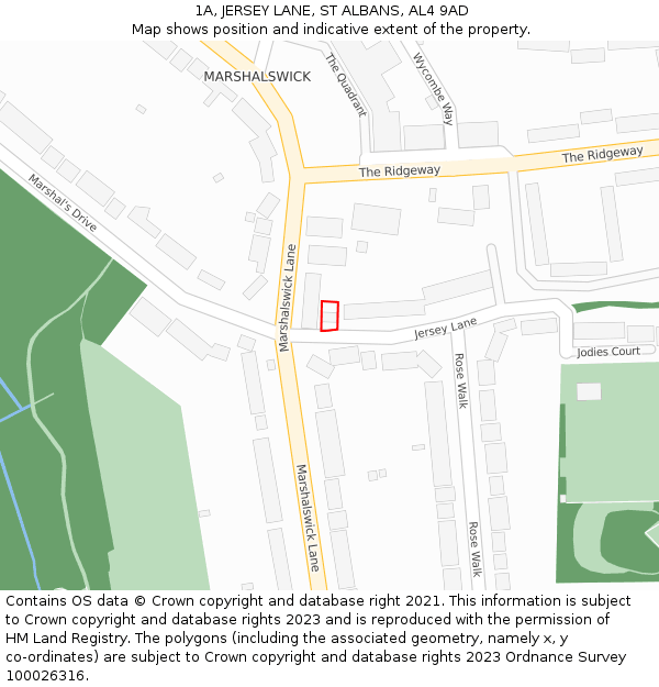 1A, JERSEY LANE, ST ALBANS, AL4 9AD: Location map and indicative extent of plot