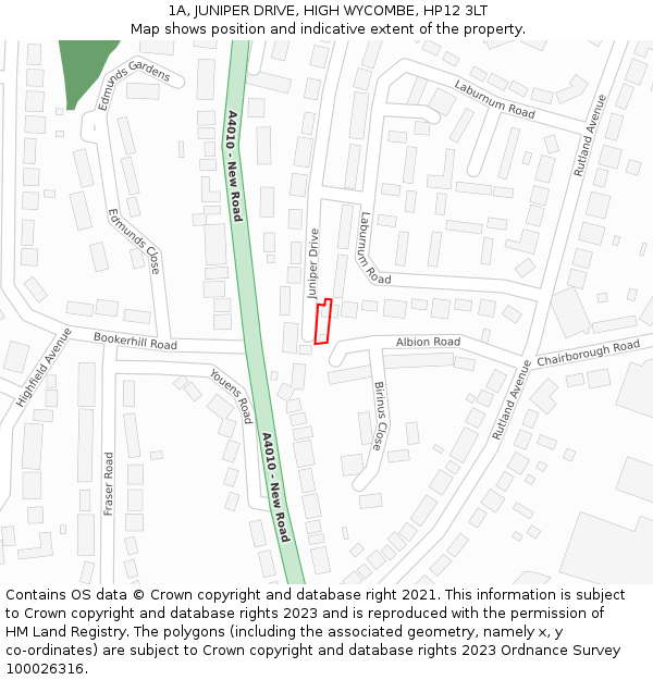 1A, JUNIPER DRIVE, HIGH WYCOMBE, HP12 3LT: Location map and indicative extent of plot