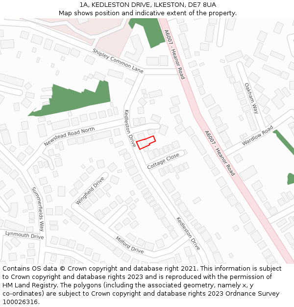 1A, KEDLESTON DRIVE, ILKESTON, DE7 8UA: Location map and indicative extent of plot