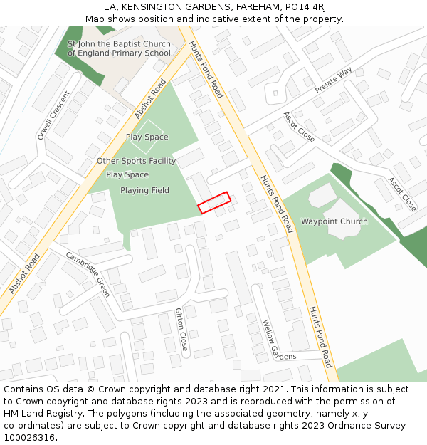 1A, KENSINGTON GARDENS, FAREHAM, PO14 4RJ: Location map and indicative extent of plot