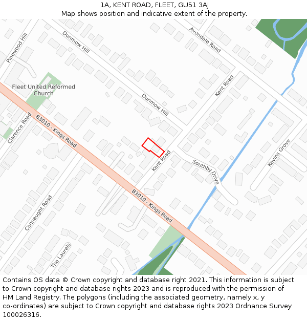 1A, KENT ROAD, FLEET, GU51 3AJ: Location map and indicative extent of plot