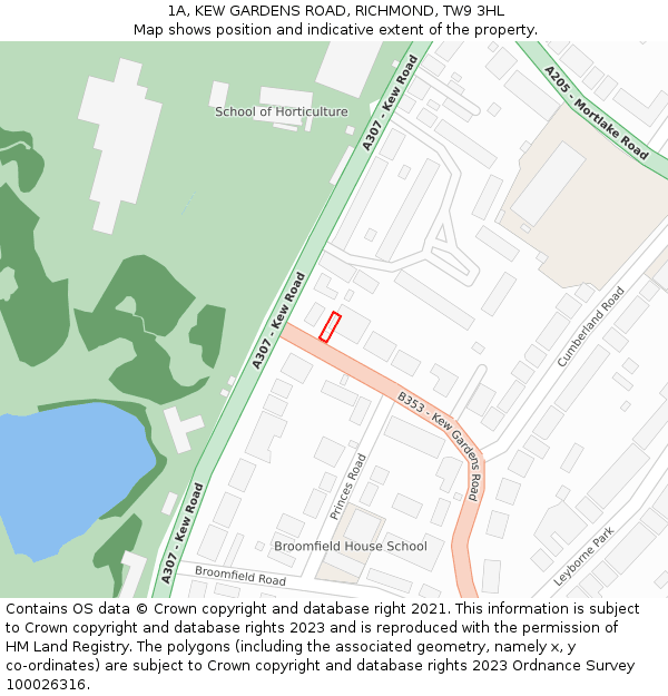 1A, KEW GARDENS ROAD, RICHMOND, TW9 3HL: Location map and indicative extent of plot