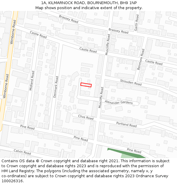 1A, KILMARNOCK ROAD, BOURNEMOUTH, BH9 1NP: Location map and indicative extent of plot