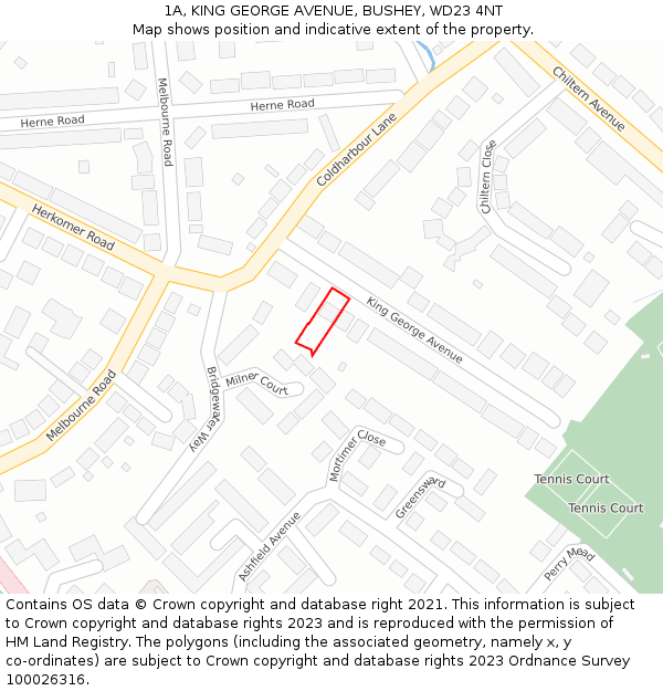 1A, KING GEORGE AVENUE, BUSHEY, WD23 4NT: Location map and indicative extent of plot